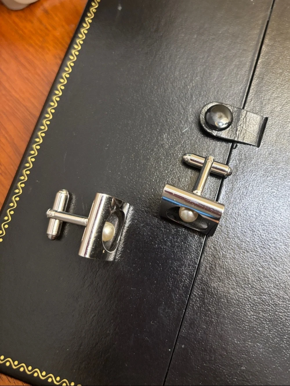 Silver Tone Square Cufflinks with Pearl Accent